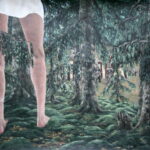 Clara Lundgren painting shows someone standing in a forrest.